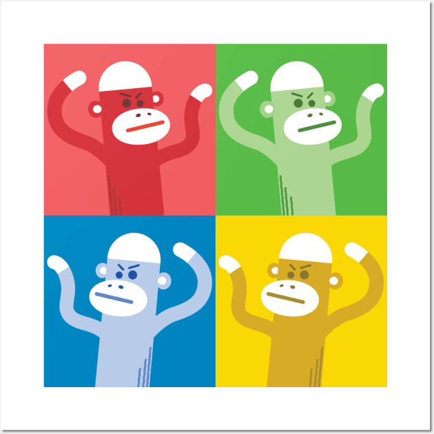 Sock monkey swarm color splash Wall Art by Raging Sockmonkey